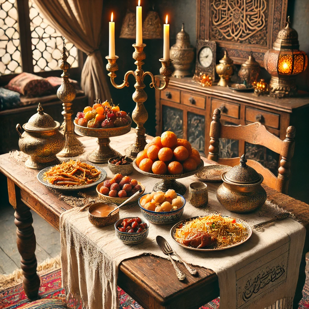 vibe of healthy dinner spread Farmhouse table spread with traditional healthy foods